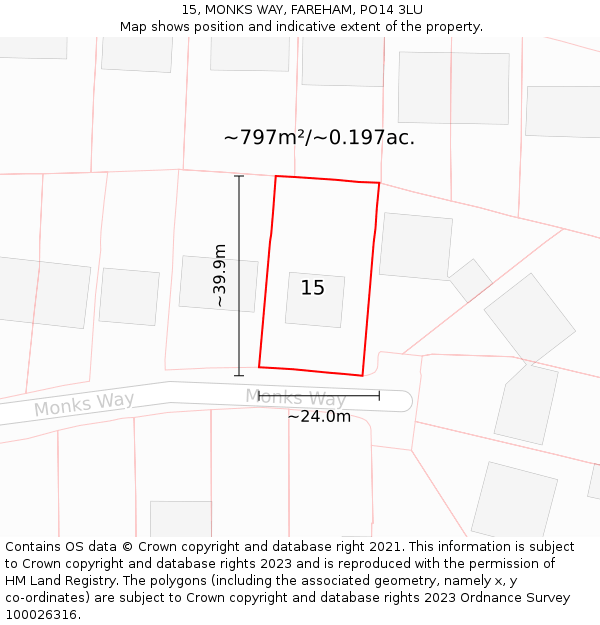 15, MONKS WAY, FAREHAM, PO14 3LU: Plot and title map