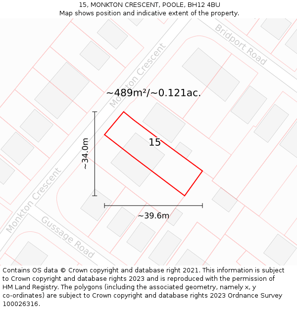 15, MONKTON CRESCENT, POOLE, BH12 4BU: Plot and title map