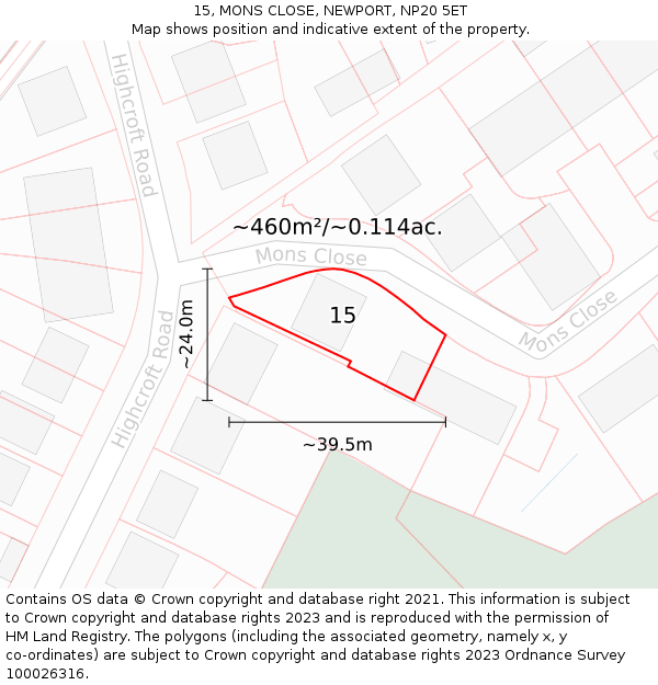 15, MONS CLOSE, NEWPORT, NP20 5ET: Plot and title map