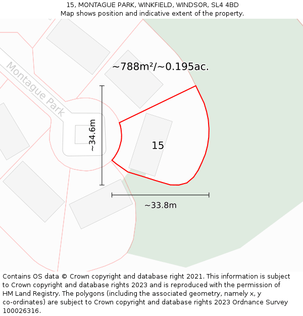 15, MONTAGUE PARK, WINKFIELD, WINDSOR, SL4 4BD: Plot and title map