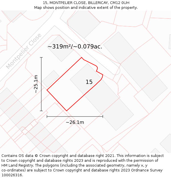 15, MONTPELIER CLOSE, BILLERICAY, CM12 0UH: Plot and title map