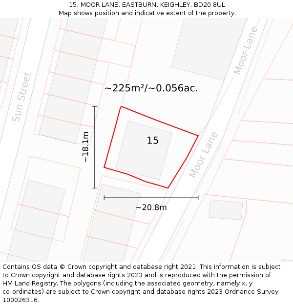 15, MOOR LANE, EASTBURN, KEIGHLEY, BD20 8UL: Plot and title map