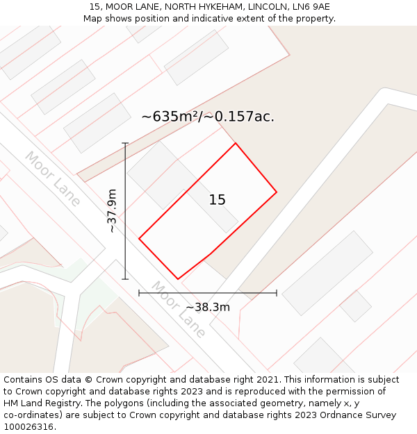 15, MOOR LANE, NORTH HYKEHAM, LINCOLN, LN6 9AE: Plot and title map