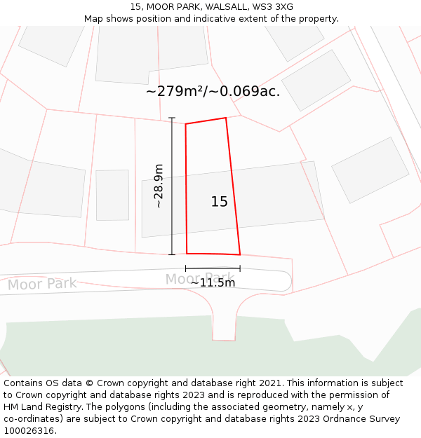 15, MOOR PARK, WALSALL, WS3 3XG: Plot and title map