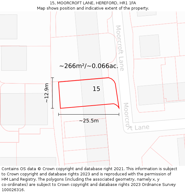 15, MOORCROFT LANE, HEREFORD, HR1 1FA: Plot and title map