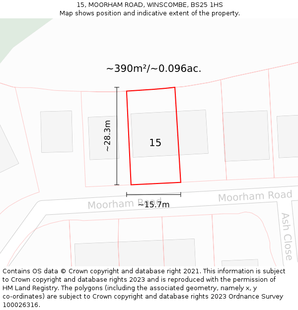 15, MOORHAM ROAD, WINSCOMBE, BS25 1HS: Plot and title map