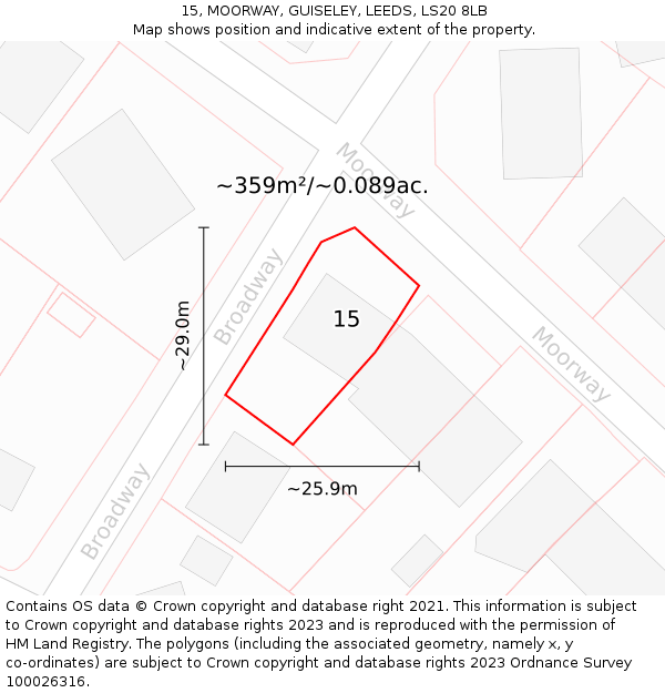 15, MOORWAY, GUISELEY, LEEDS, LS20 8LB: Plot and title map