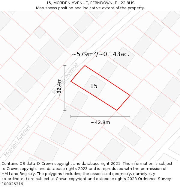 15, MORDEN AVENUE, FERNDOWN, BH22 8HS: Plot and title map