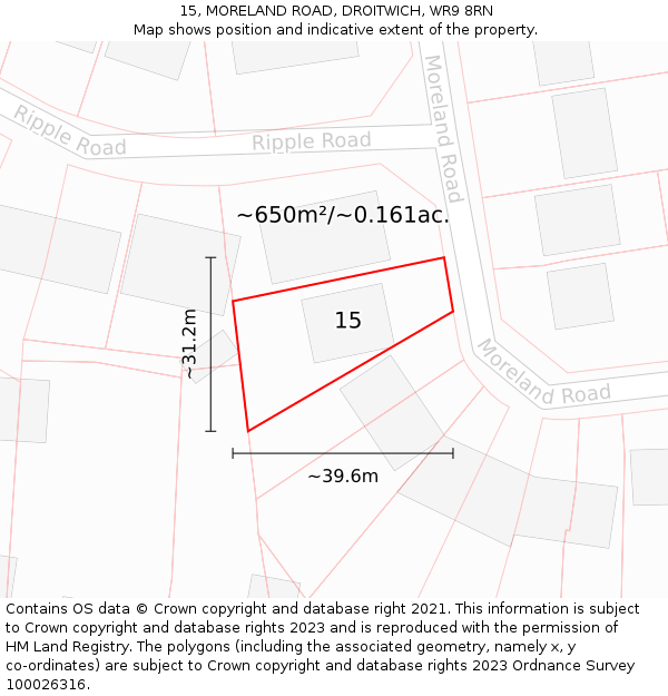 15, MORELAND ROAD, DROITWICH, WR9 8RN: Plot and title map
