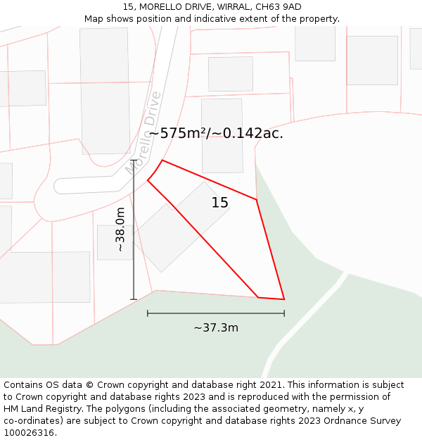 15, MORELLO DRIVE, WIRRAL, CH63 9AD: Plot and title map