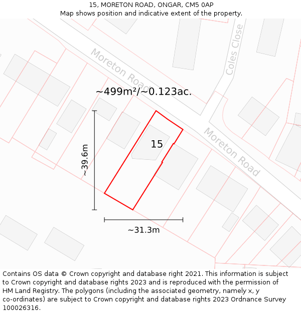 15, MORETON ROAD, ONGAR, CM5 0AP: Plot and title map