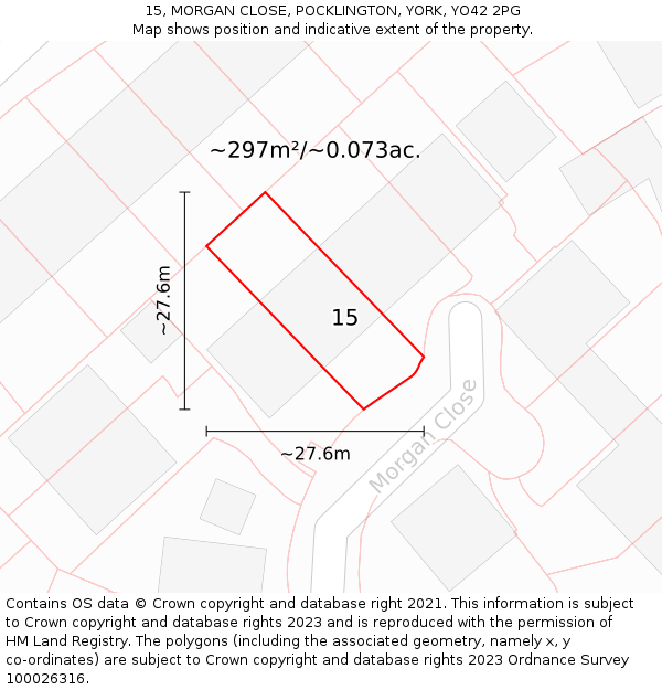 15, MORGAN CLOSE, POCKLINGTON, YORK, YO42 2PG: Plot and title map