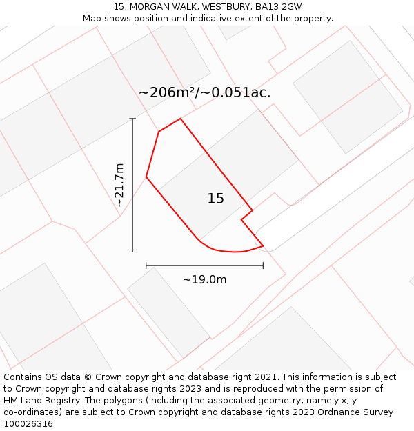 15, MORGAN WALK, WESTBURY, BA13 2GW: Plot and title map