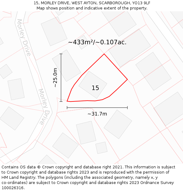 15, MORLEY DRIVE, WEST AYTON, SCARBOROUGH, YO13 9LF: Plot and title map