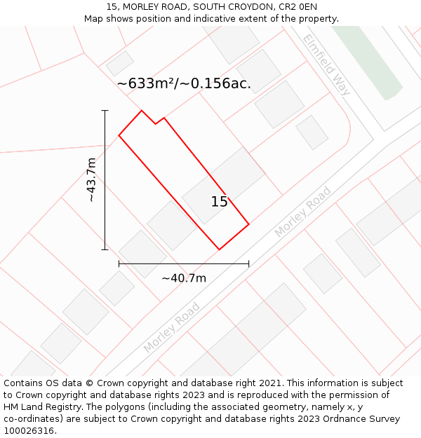 15, MORLEY ROAD, SOUTH CROYDON, CR2 0EN: Plot and title map