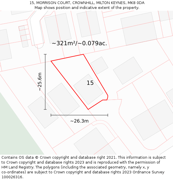 15, MORRISON COURT, CROWNHILL, MILTON KEYNES, MK8 0DA: Plot and title map