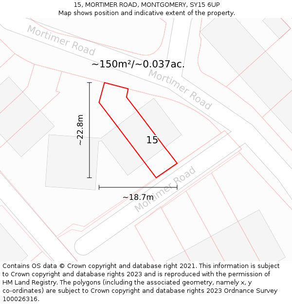 15, MORTIMER ROAD, MONTGOMERY, SY15 6UP: Plot and title map