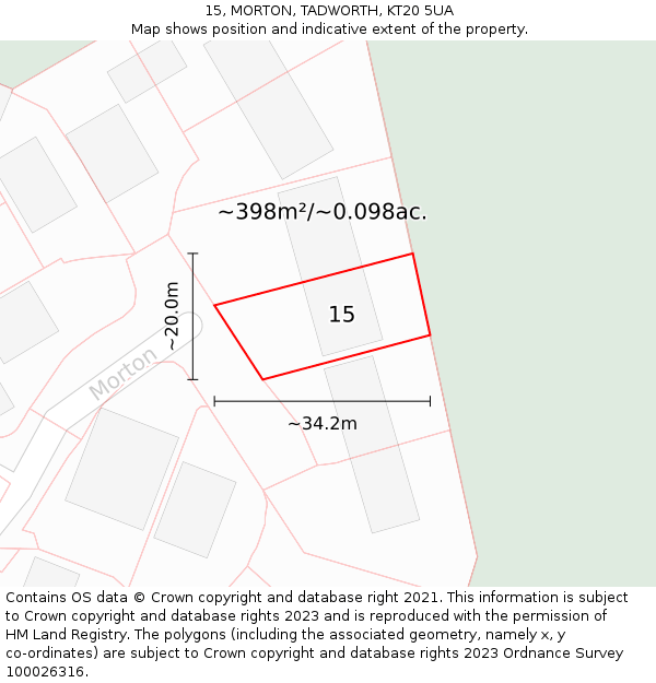 15, MORTON, TADWORTH, KT20 5UA: Plot and title map