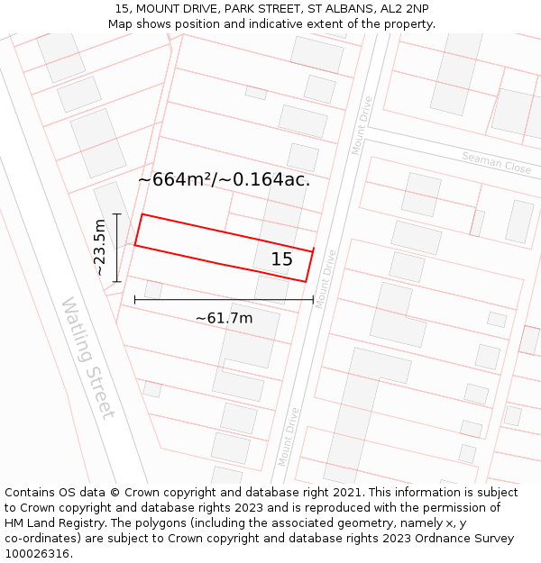 15, MOUNT DRIVE, PARK STREET, ST ALBANS, AL2 2NP: Plot and title map