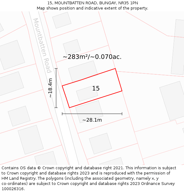 15, MOUNTBATTEN ROAD, BUNGAY, NR35 1PN: Plot and title map