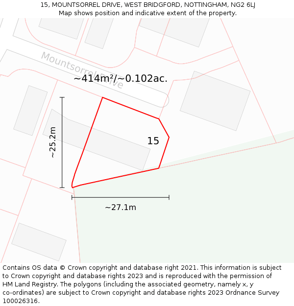 15, MOUNTSORREL DRIVE, WEST BRIDGFORD, NOTTINGHAM, NG2 6LJ: Plot and title map