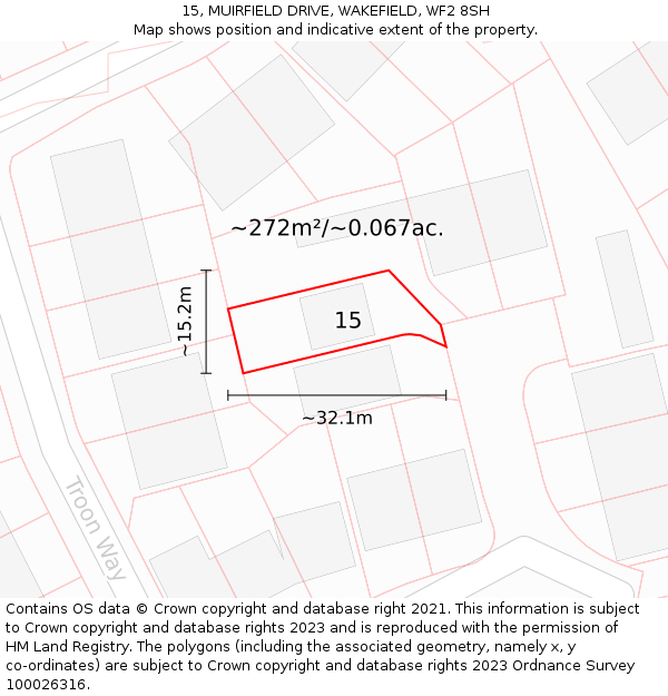 15, MUIRFIELD DRIVE, WAKEFIELD, WF2 8SH: Plot and title map