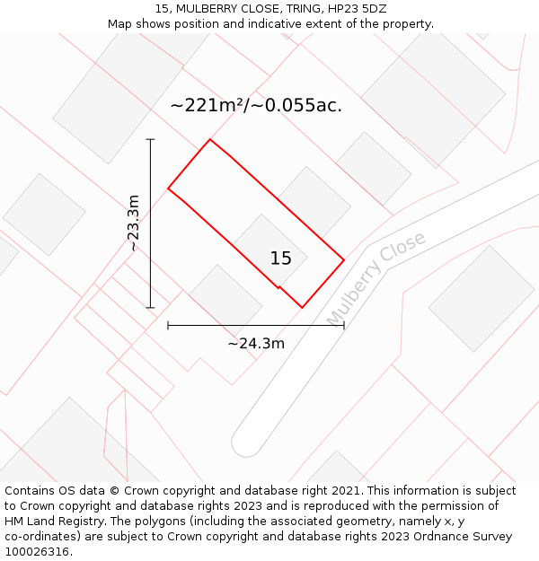 15, MULBERRY CLOSE, TRING, HP23 5DZ: Plot and title map