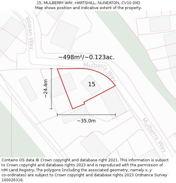 15, MULBERRY WAY, HARTSHILL, NUNEATON, CV10 0XD: Plot and title map