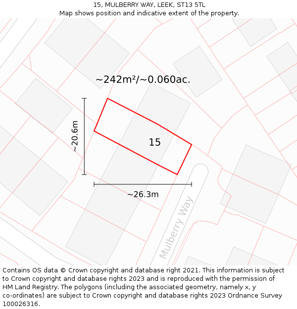 15, MULBERRY WAY, LEEK, ST13 5TL: Plot and title map