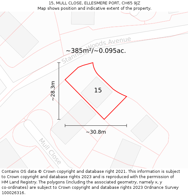 15, MULL CLOSE, ELLESMERE PORT, CH65 9JZ: Plot and title map