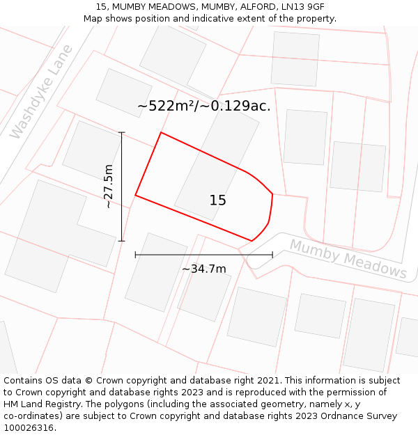 15, MUMBY MEADOWS, MUMBY, ALFORD, LN13 9GF: Plot and title map