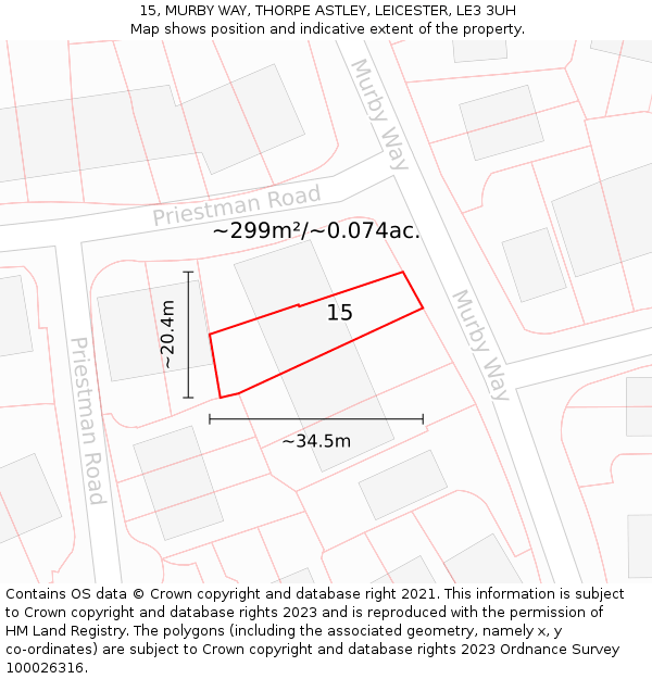 15, MURBY WAY, THORPE ASTLEY, LEICESTER, LE3 3UH: Plot and title map