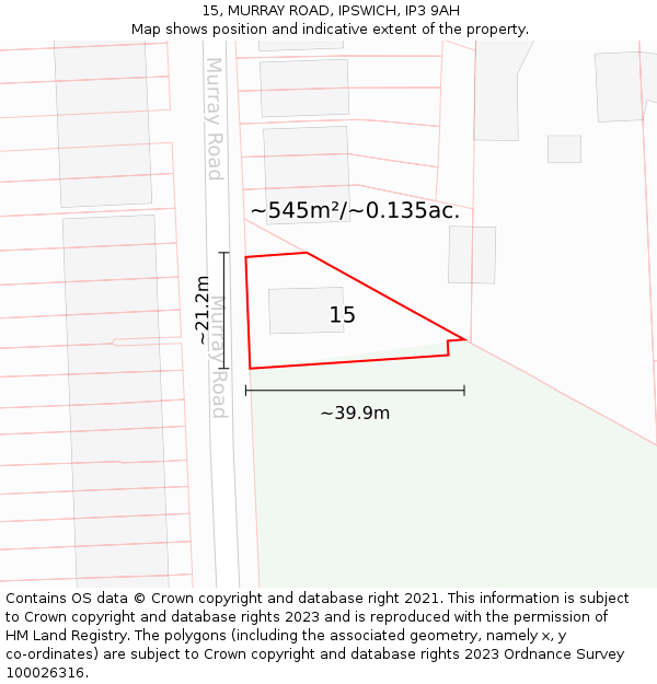 15, MURRAY ROAD, IPSWICH, IP3 9AH: Plot and title map