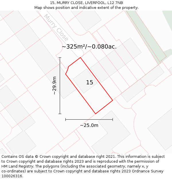 15, MURRY CLOSE, LIVERPOOL, L12 7NB: Plot and title map