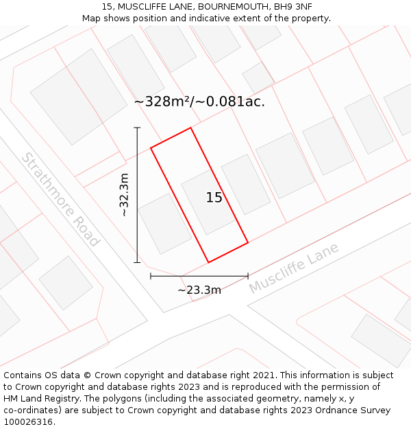 15, MUSCLIFFE LANE, BOURNEMOUTH, BH9 3NF: Plot and title map