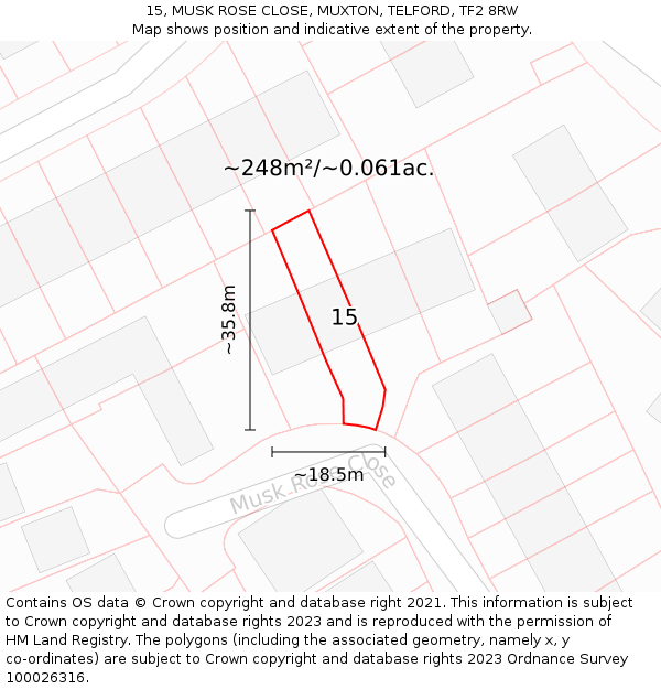 15, MUSK ROSE CLOSE, MUXTON, TELFORD, TF2 8RW: Plot and title map