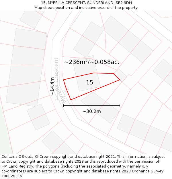 15, MYRELLA CRESCENT, SUNDERLAND, SR2 9DH: Plot and title map