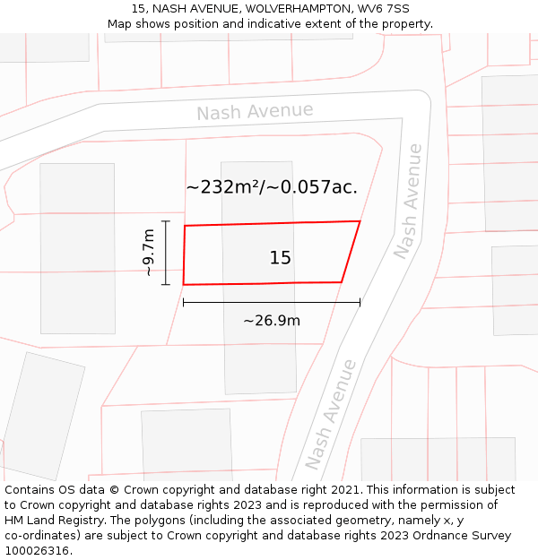 15, NASH AVENUE, WOLVERHAMPTON, WV6 7SS: Plot and title map