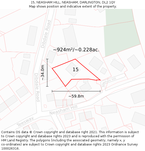 15, NEASHAM HILL, NEASHAM, DARLINGTON, DL2 1QY: Plot and title map