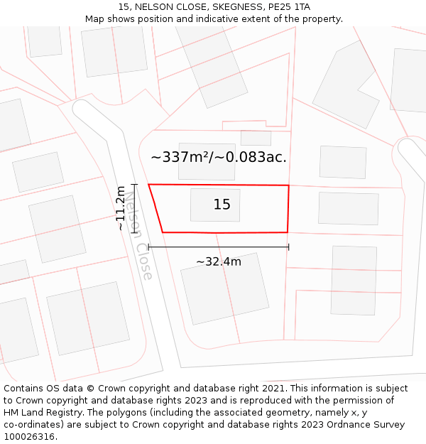 15, NELSON CLOSE, SKEGNESS, PE25 1TA: Plot and title map