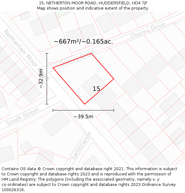 15, NETHERTON MOOR ROAD, HUDDERSFIELD, HD4 7JF: Plot and title map