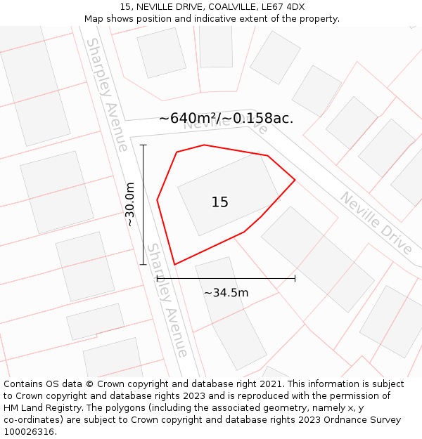 15, NEVILLE DRIVE, COALVILLE, LE67 4DX: Plot and title map