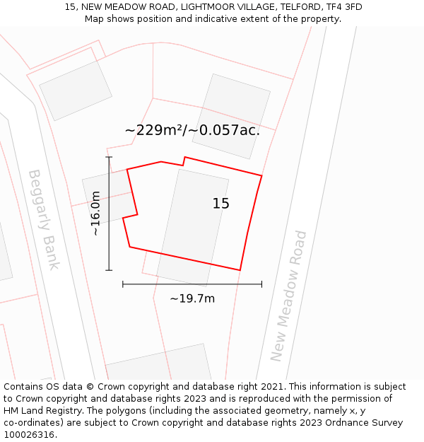 15, NEW MEADOW ROAD, LIGHTMOOR VILLAGE, TELFORD, TF4 3FD: Plot and title map