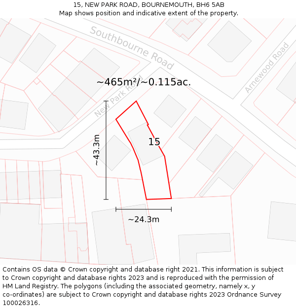 15, NEW PARK ROAD, BOURNEMOUTH, BH6 5AB: Plot and title map