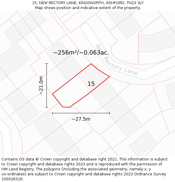 15, NEW RECTORY LANE, KINGSNORTH, ASHFORD, TN23 3LY: Plot and title map