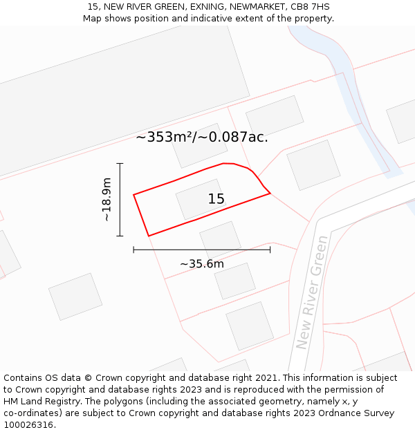 15, NEW RIVER GREEN, EXNING, NEWMARKET, CB8 7HS: Plot and title map