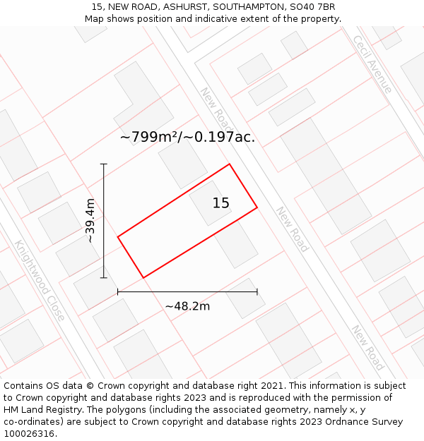 15, NEW ROAD, ASHURST, SOUTHAMPTON, SO40 7BR: Plot and title map