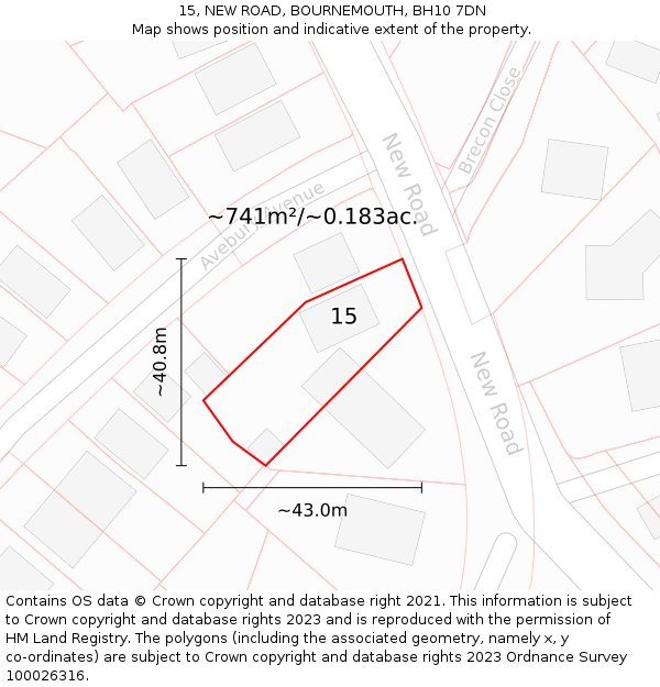 15, NEW ROAD, BOURNEMOUTH, BH10 7DN: Plot and title map