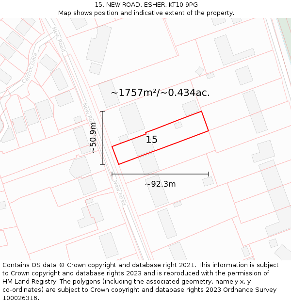 15, NEW ROAD, ESHER, KT10 9PG: Plot and title map