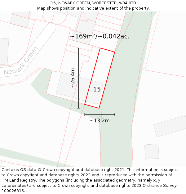 15, NEWARK GREEN, WORCESTER, WR4 0TB: Plot and title map